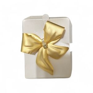 Gold Bow Brooch with Rhinestone Accent